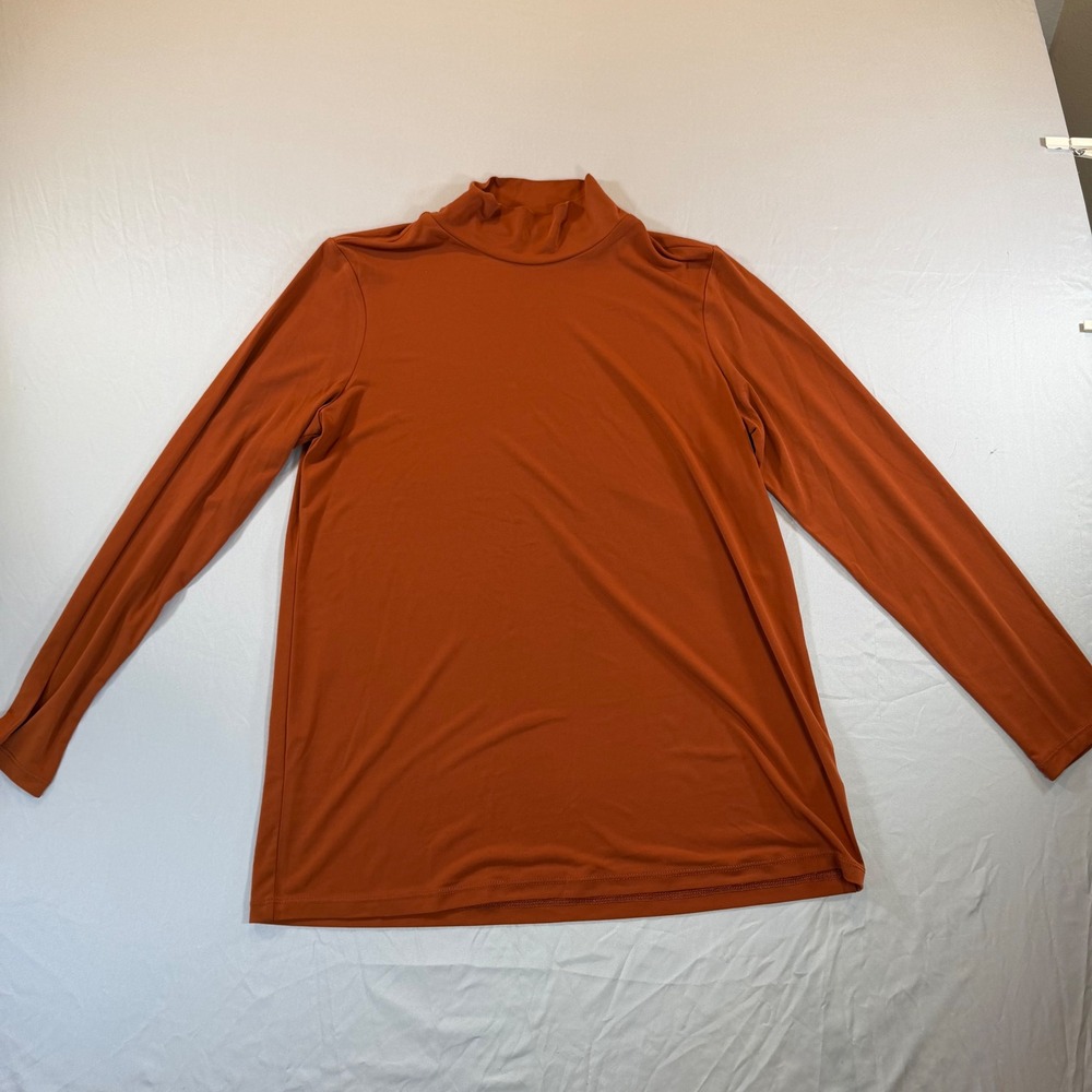 Susan Graver Modern Essentials Mock Neck Top Orange Rust Long Sleeve Medium